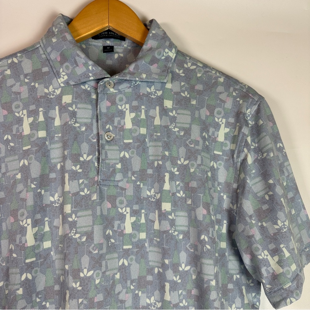 Peter Millar Crown Crafted Men’s M Golf Polo Wine Wineo Oenophilia Blue Pique